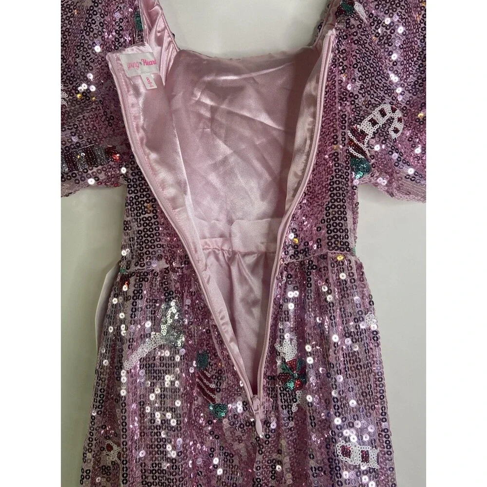 Young Hearts Girls Size 8 Pink Sequin Sparkle Holiday Sweets Candy Dress